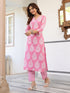 Light Pink Pure Cotton Ethnic Motifs Printed Straight Kurta Pant Set